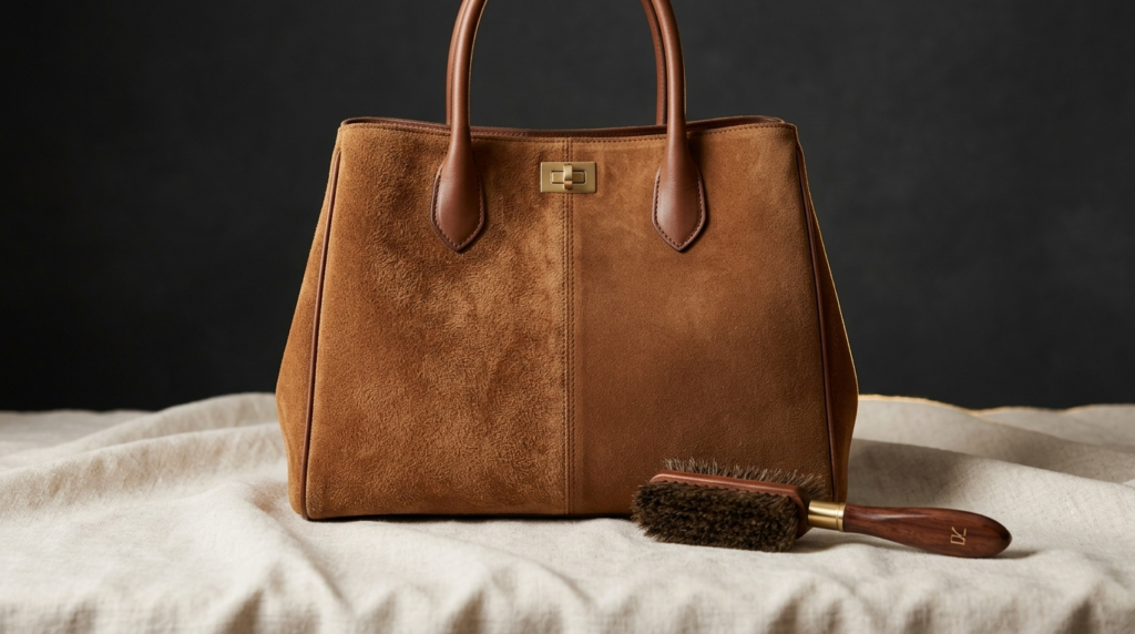 How to clean suede leather bag using dry brushing technique on a luxury handbag