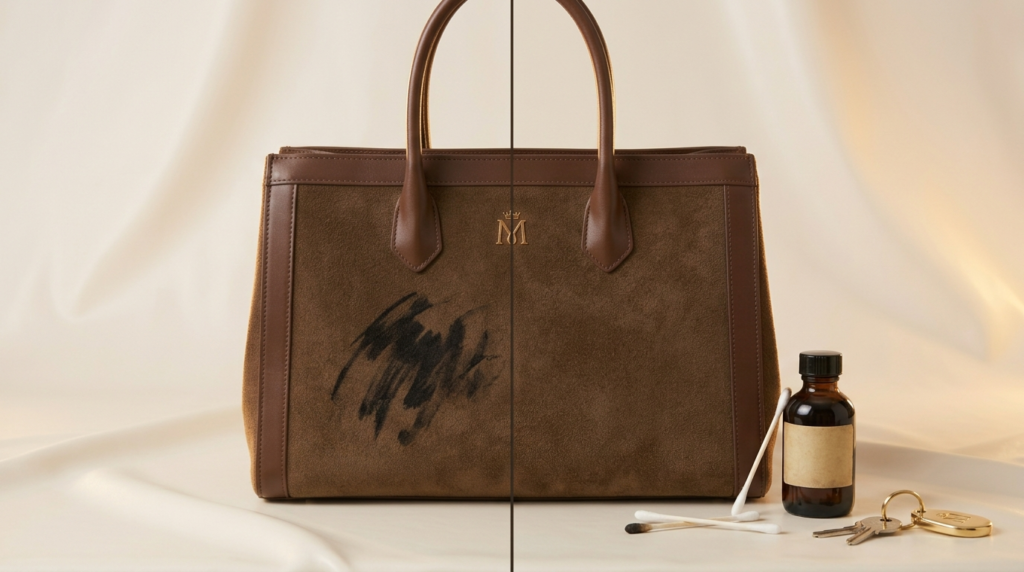 How to get Sharpie off a leather bag, before and after permanent marker stain removal on a designer handbag