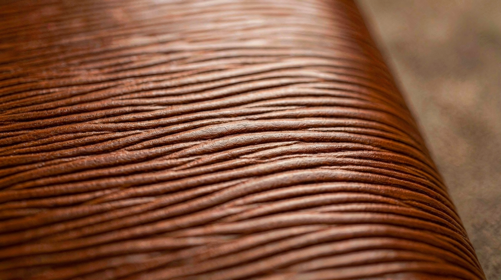 What is Epi leather — close-up of horizontal wheat-ear embossed calfskin bag panel