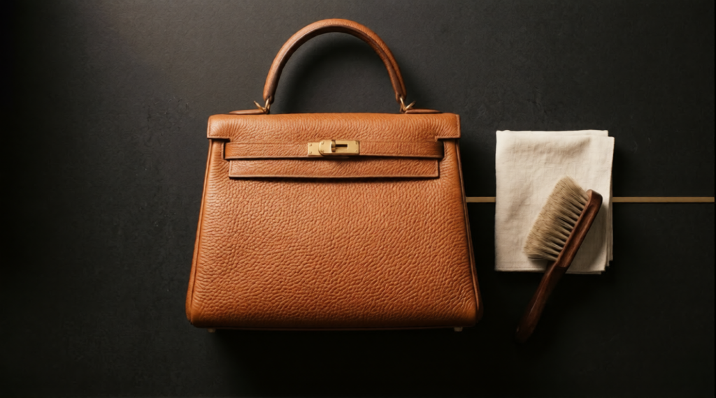 What is pebbled leather and pebbled leather bag care guide showing textured handbag grain