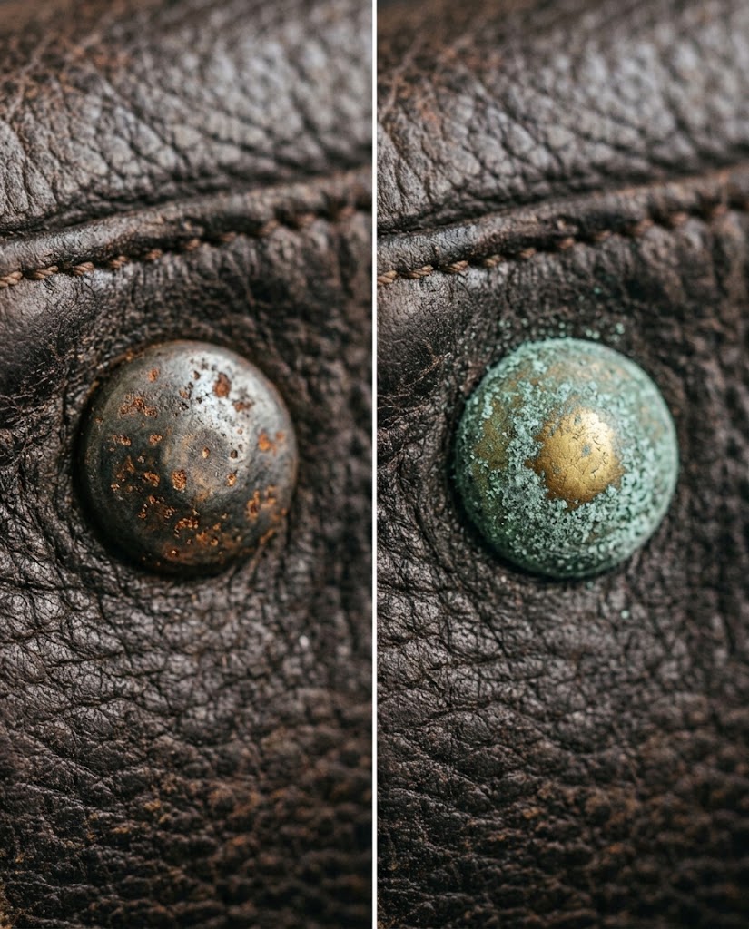 Comparing iron oxide rust and verdigris before learning how to clean rust off handbag rivets