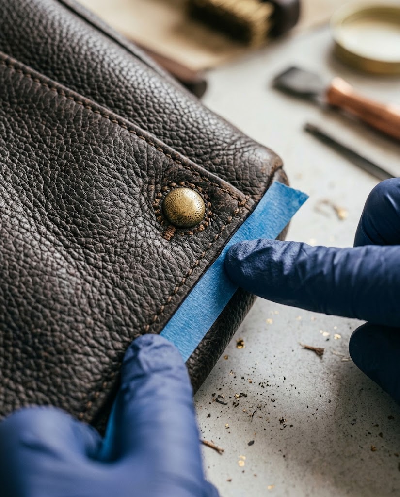 Painter tape masking leather seams before how to clean rust off handbag rivets