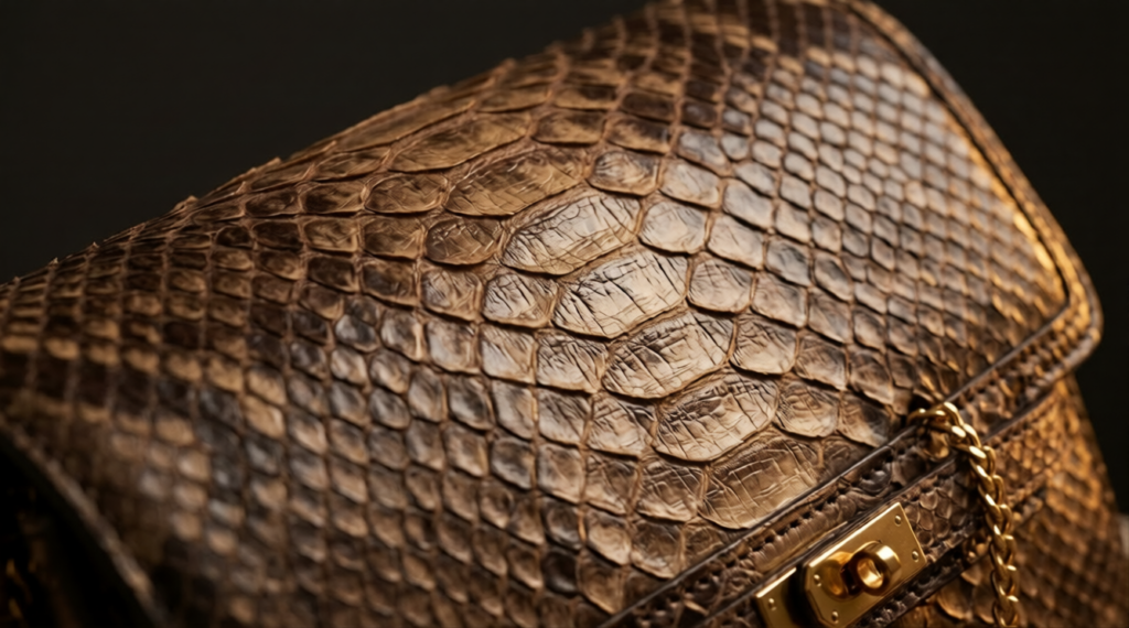 What is python leather, macro texture of a python leather bag care guide