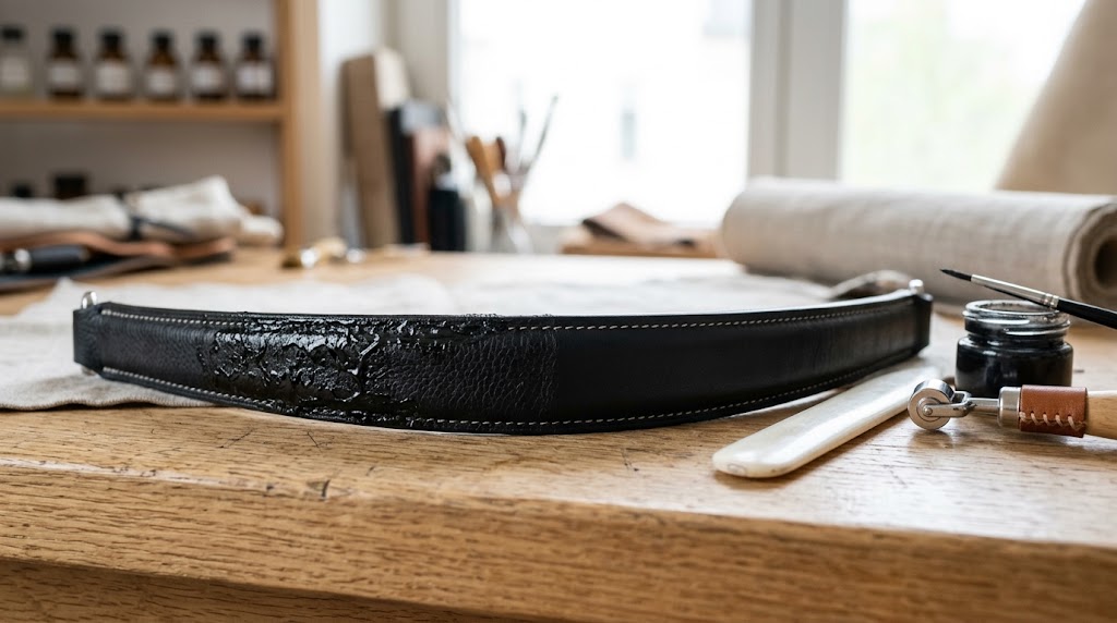 How to Fix Melted Glazing on Luxury Bag Handles: a handle edge half melted and half freshly reglazed
